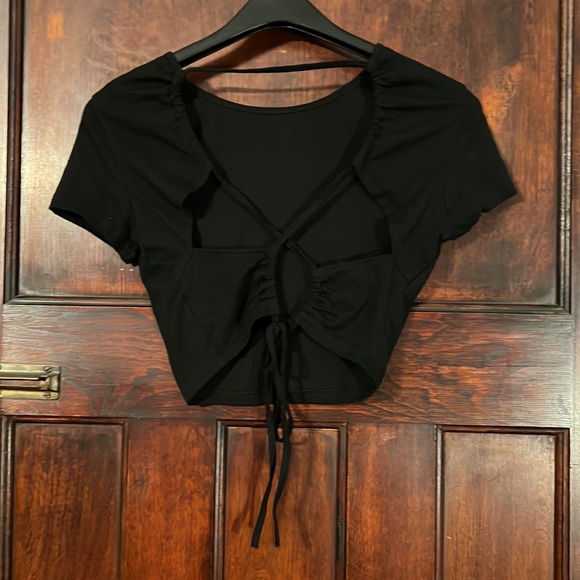 SHEIN Women’s Black Crop Top with Lace Up Back Medium - Picture 2 of 3